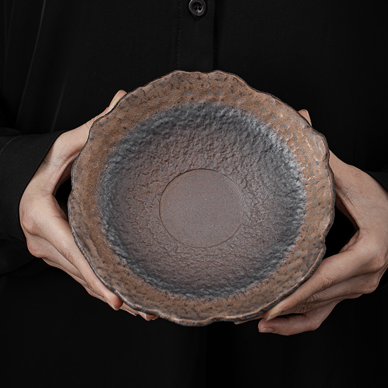 Khay miệng hoa, ấm tráng men sắt mạ vàng kiểu Nhật, đệm ấm, Khay trà, bàn pha khô gốm sứ, khay trà đạo Kung Fu