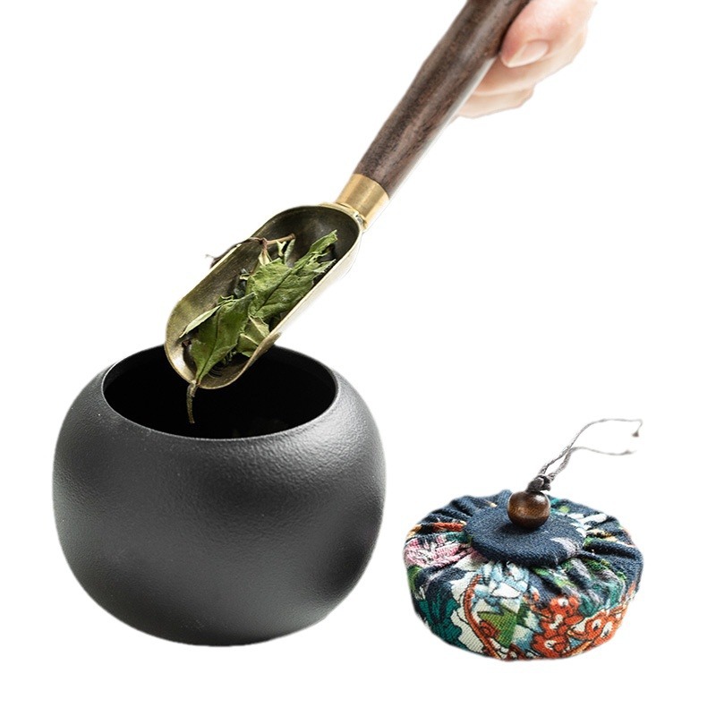 Bình trà gốm đen, bình kín, bình trái cây khô kiểu Nhật sáng tạo, bình trà trắng gia dụng, bình trà xanh, kho trà, Logo có thể định