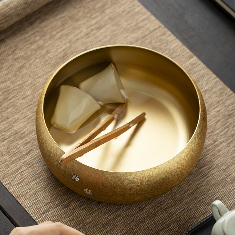 Cao cấp nguyên chất bằng đồng trà rửa Nhật Bản phong cách Thiền hộ gia đình chậu nước mực rửa trà bát trà cặn lọ đồng bộ ấm trà phụ kiện