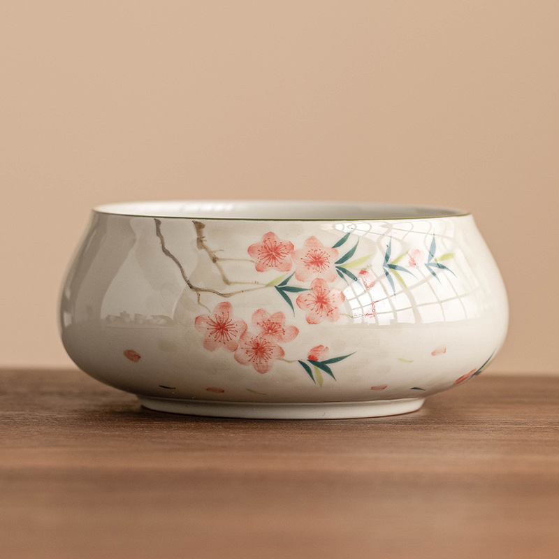 Vẽ tay hoa đào trà Biển Rửa Trà thực vật xám Phụ Kiện Bộ trà cao cấp Thùng trà lớn đơn giặt bút Jianshui cực lớn