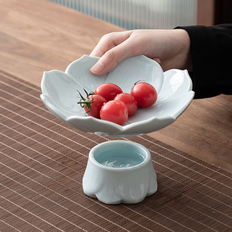 Khay đựng trái cây Hai Lớp Hoa sen thoát nước khay đựng trà gốm sứ cỡ nhỏ kiểu Trung Quốc Khay đựng trái cây Khay đựng bánh ngọt Khay đựng trái cây khô