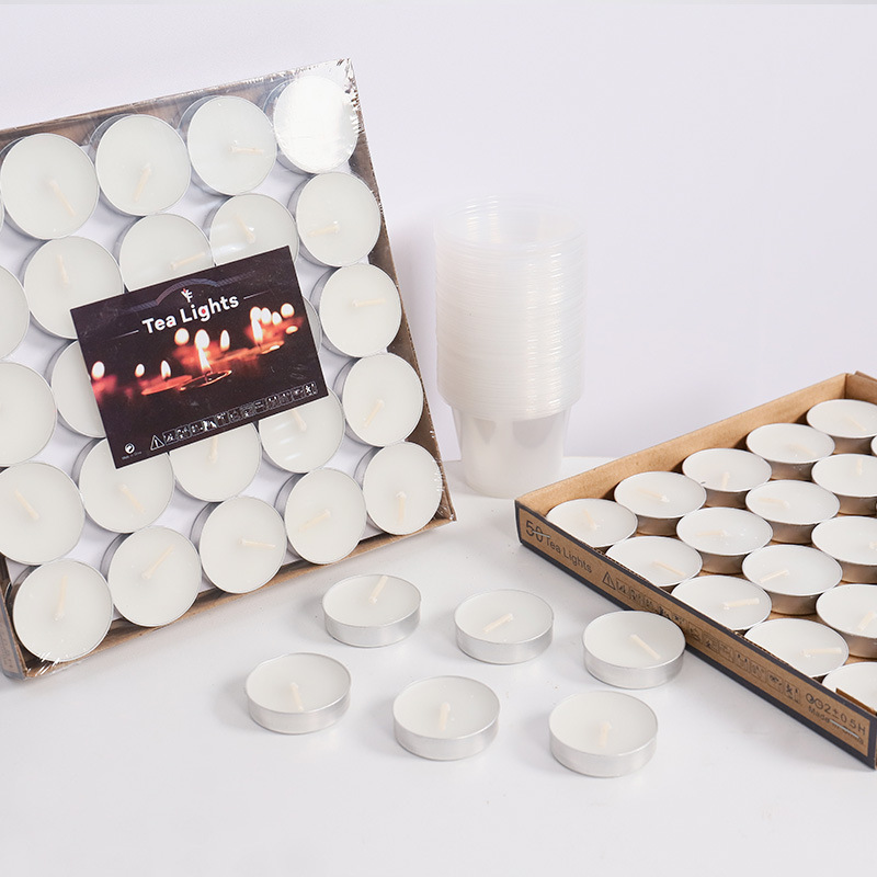 Bán buôn nến 50 hộp vỏ nhôm không khói đổ sáp trà trang trí khách sạn trang trí đẹp mắt thú nhận sáp trà trắng