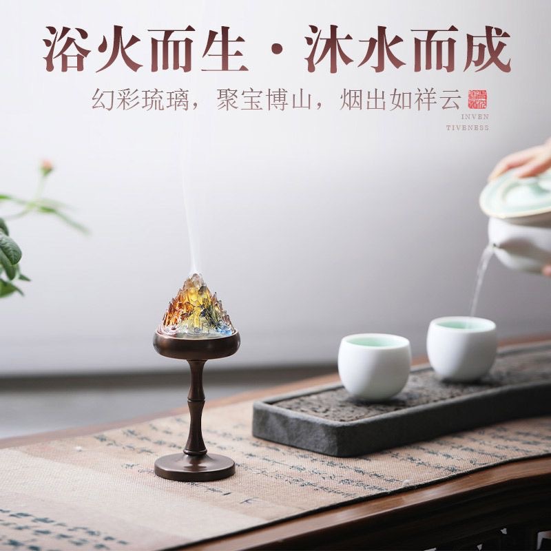 Lò đốt hương gỗ đàn hương cổ Pháp Liuli Boshan, lư hương phong cách cổ, đồ trang trí Hương Thiền trong nhà, ấn hương