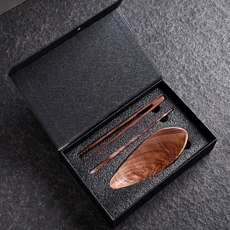 Bộ trà ba mảnh Gỗ Óc Chó Đen Bắc Mỹ, bộ trà Kungfu, phụ kiện trà đạo bằng gỗ nguyên khối