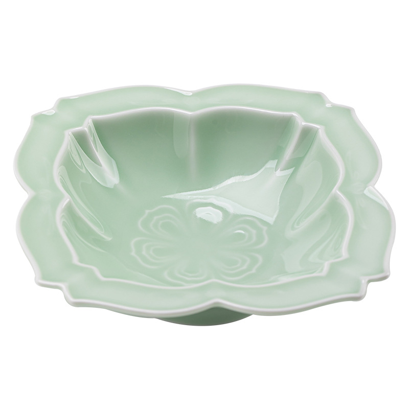 Đĩa mũ rơm hình vuông, đĩa đựng hoa quả gốm sứ gia dụng, đĩa giải khát, bàn cà phê phòng khách, khay ăn vặt buổi chiều, đĩa bánh ngọt