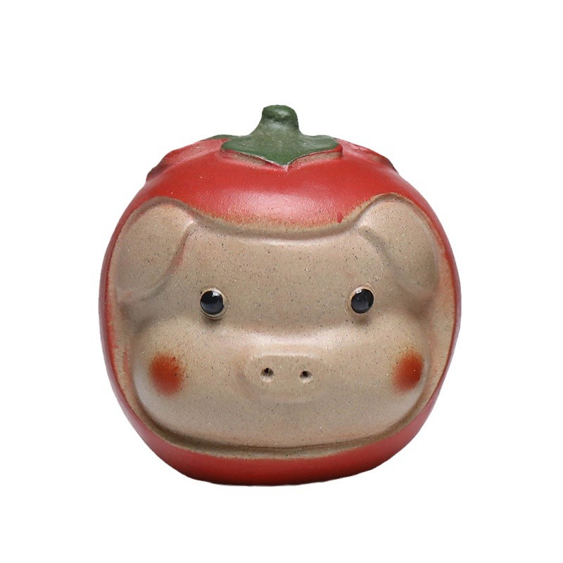 Chú lợn cưng trà cát tím có thể nuôi trà may mắn chơi đồ trang trí khay trà Kung Fu sáng tạo quả hồng mỹ nghệ