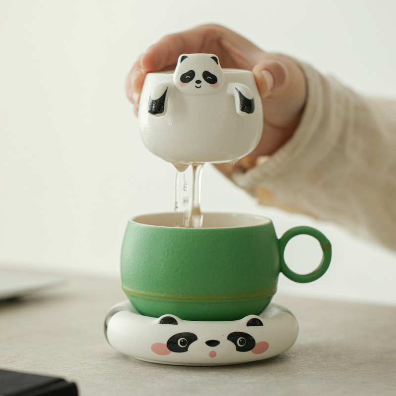 Chupu Panda Tách trà Tách trà Trà gốm Tách trà có nắp Cốc cà phê sáng tạo Cốc nước Quà lưu niệm