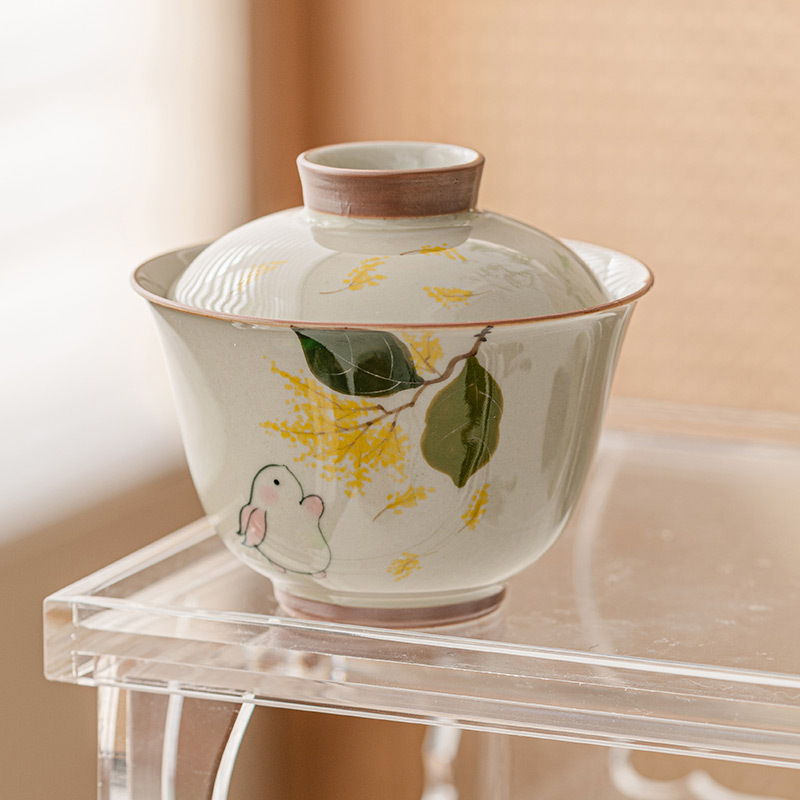 Gỗ xám thỏ hai nắp cốc trà Cốc pha trà bát Gốm Sứ Bộ trà Kungfu cao cấp đơn không nóng tay