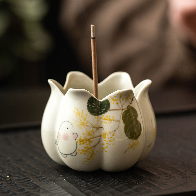 Lư hương Kim Quế Nguyệt thỏ nở hương gia dụng trong nhà cầm hương cầm tay đỡ hương chỉ điểm hương trang trí sáng tạo cỡ nhỏ