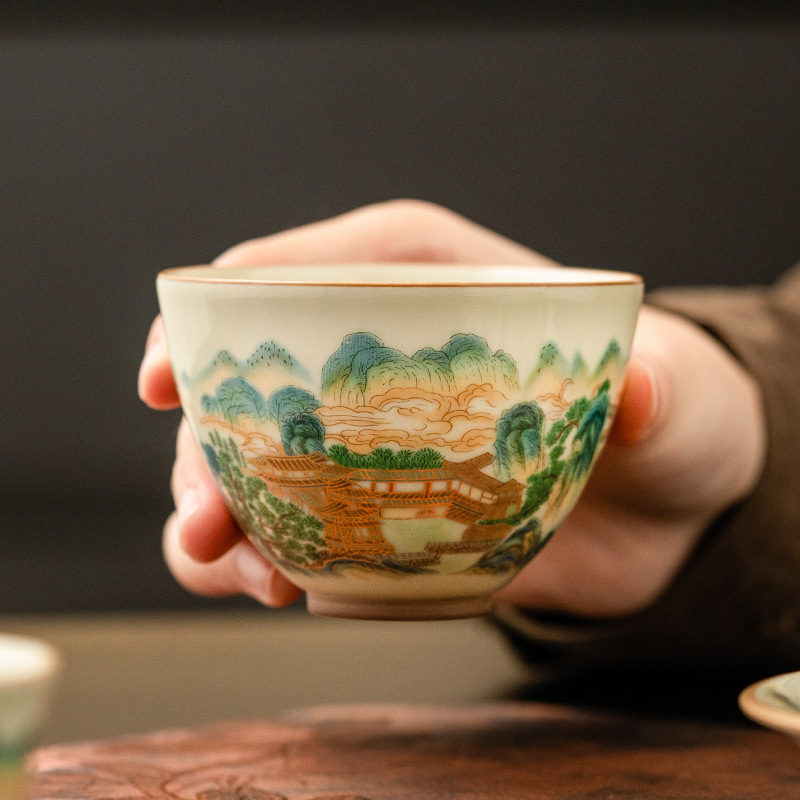 Nhà máy Cốc trái tim gà phong cảnh đầy màu sắc Cốc trà gốm sứ cổ điển Cốc chủ nhân Bộ trà Trà Kung Fu Cốc trà Cốc trà