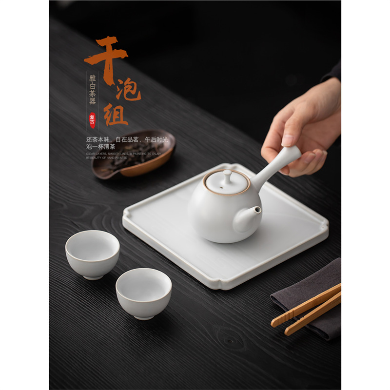 Khay pha trà khô gốm sứ khay đựng trà gia dụng bàn trà vuông nhỏ khay trà bàn pha trà trắng cổ điển bàn pha trà khô