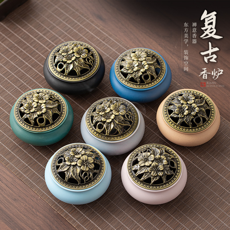 Lư hương nhỏ ba chân cổ điển đĩa hương tháp Lư hương gốm sứ gia dụng Lư Hương CuộN muỗi đĩa hương để bàn phụ kiện đường hương trang trí