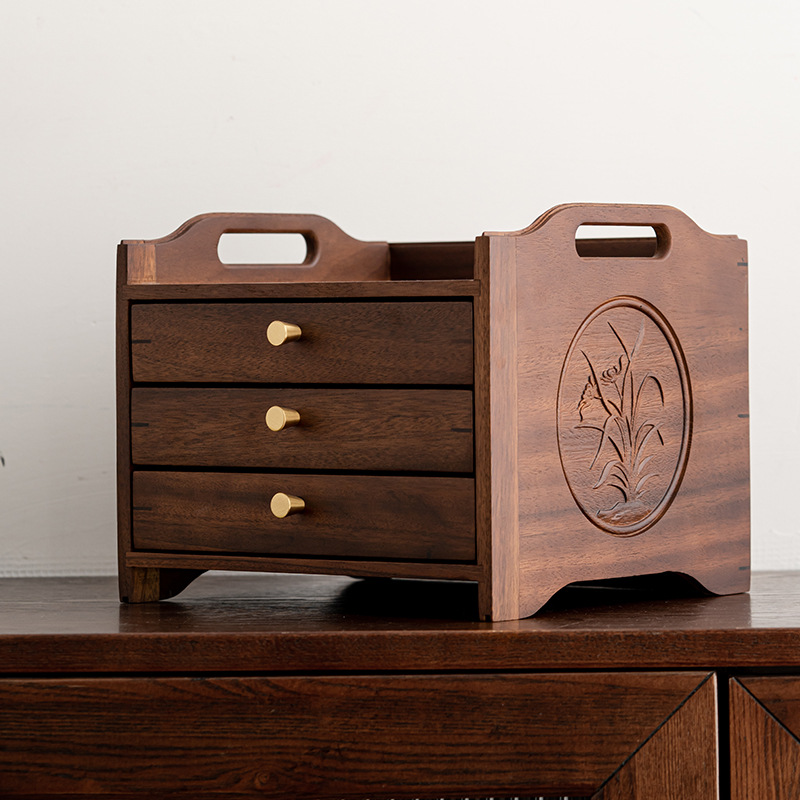 Hộp Bánh trà gỗ nguyên khối nhiều lớp Óc Chó Hộp Đựng Bánh trà trắng cao cấp gia dụng kiểu ngăn kéo hộp đựng trà hộp trà Pu'er