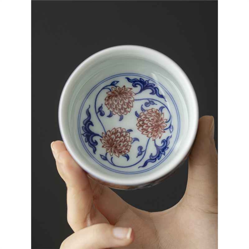 Màu xanh và trắng tráng men đỏ kim cương sen miệng trực tiếp cốc chủ sở hữu gốm sứ cốc khách cốc uống trà cốc sản phẩm cốc đơn bán buôn gia dụng
