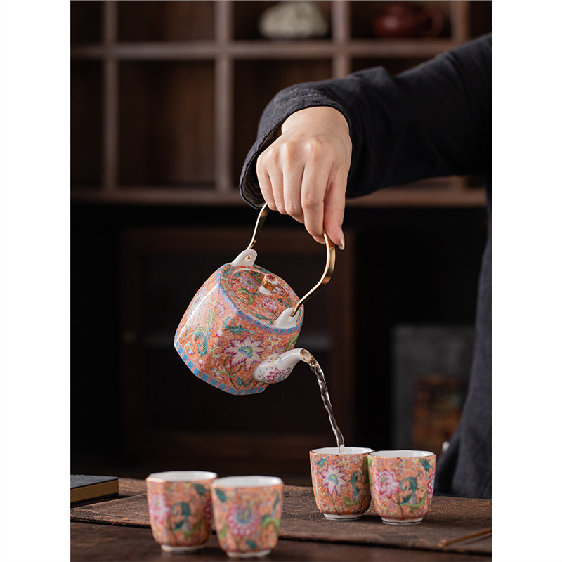 Bộ trà du lịch tráng men kiểu Trung Quốc một ấm bốn cốc hộp quà ấm trà gốm sứ bán buôn