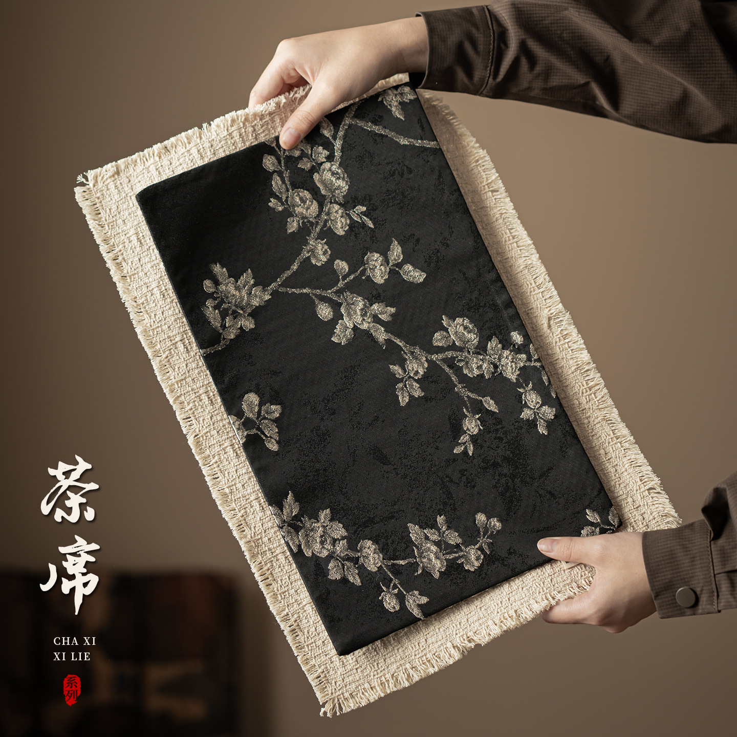 Ghế trà thổ cẩm kiểu dân tộc có thể dùng hai mặt khăn trà thêu lá cờ trà tách trà cách nhiệt bình trà đệm bàn trà phụ kiện trà đạo