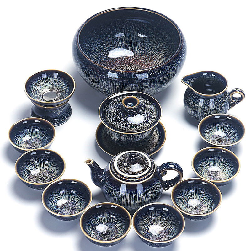 Bộ ấm trà Kung Fu Jingdezhen Jianzhan gia dụng cao cấp văn phòng uống trà gốm sứ tách trà