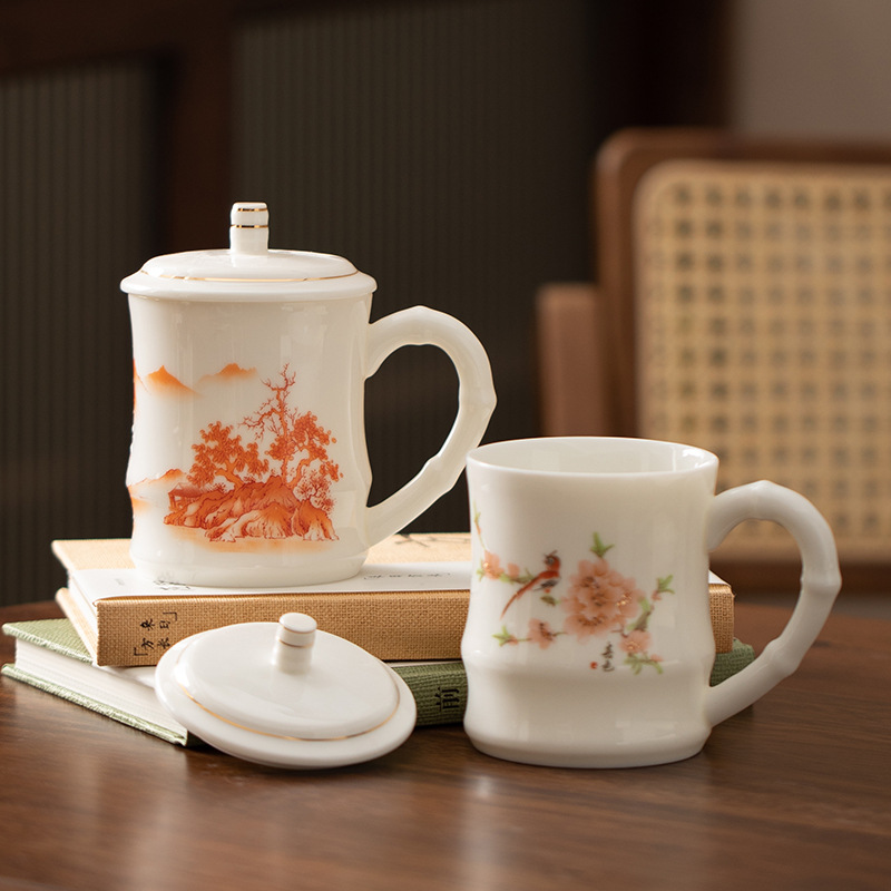 Cốc pha trà sứ trắng ngọc cừu cốc cao cấp chuyên dụng cá nhân cốc nước gốm sứ cốc văn phòng bộ trà quà tặng