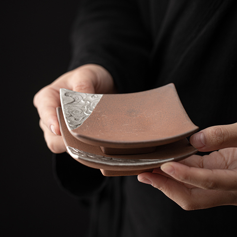 Tấm lót ly lát gạch bùn đá cũ trống rỗng Tấm Lót Cách Nhiệt mạ bạc làm bằng tay Tấm lót ấm chân cao bàn chân bàn ngâm khô nhỏ kiểu Nhật