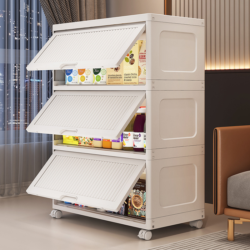 Tủ đựng đồ ăn nhẹ phòng khách gia dụng trong suốt nhiều lớp bằng nhựa kiểu lật chiều rộng 40-70 tủ đựng đồ chơi trẻ em