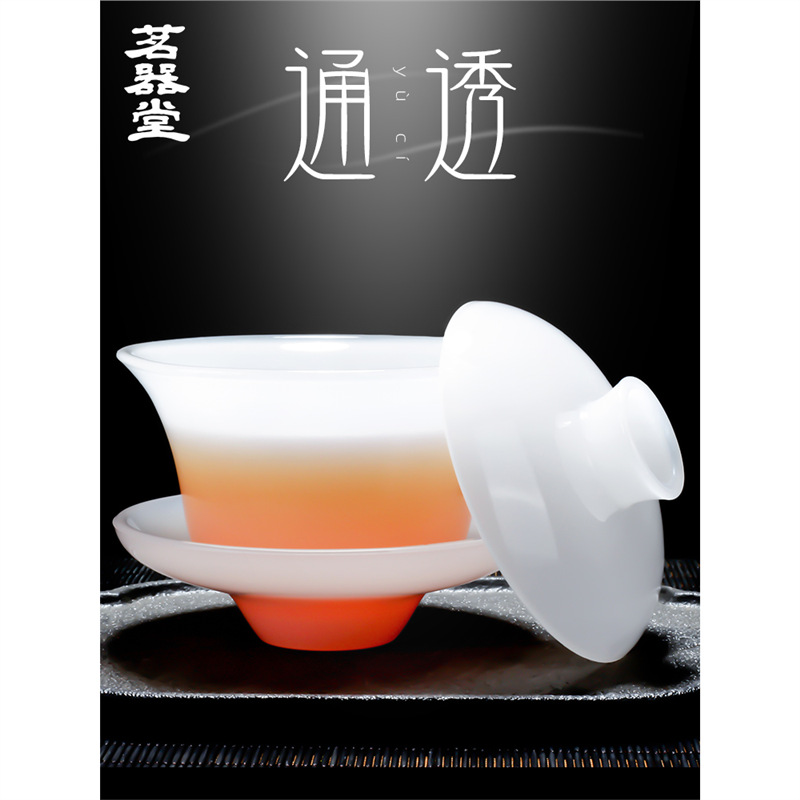 Bát có nắp sứ ngọc bích loại băng bát pha trà tam tài cốc trà ngọc bích cỡ lớn thủy tinh gốm sứ dụng cụ trà Kung Fu thủy tinh gia dụng