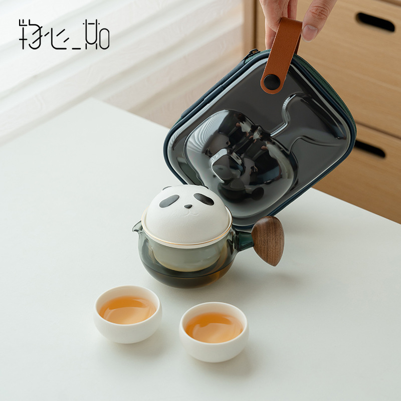 Bộ trà du lịch văn hóa và sáng tạo gấu trúc một ấm hai cốc