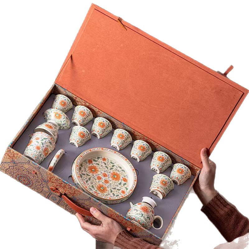 Bộ ấm chén trà Kung Fu men Huayuntang 2025, bộ ấm trà gia dụng mới, sang trọng cao cấp, hộp quà tặng tiện dụng