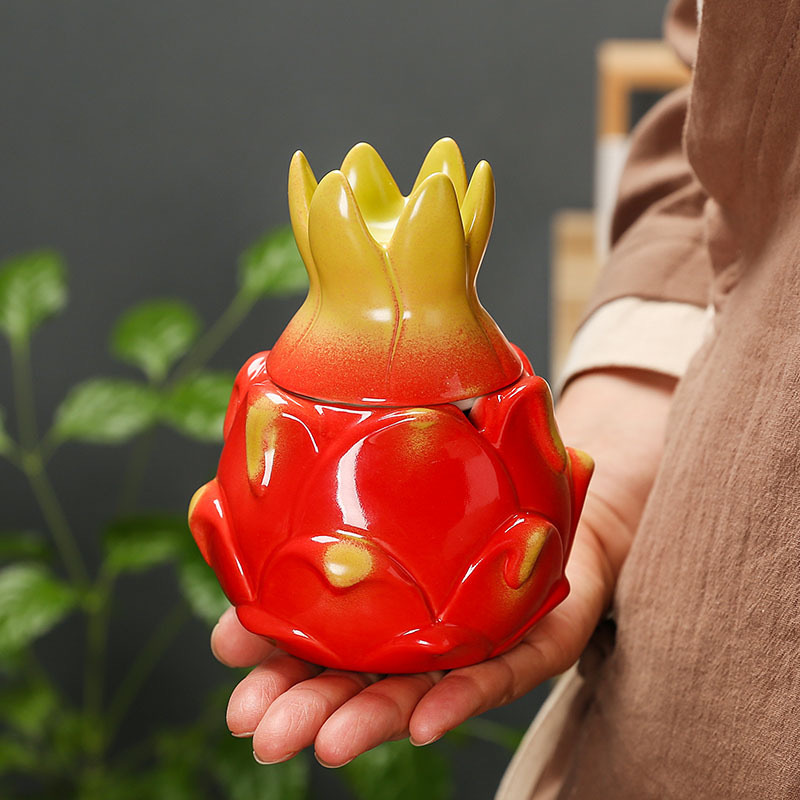 Gạt tàn gốm hình quả rồng có nắp, chống tro bay, trái cây gia dụng sáng tạo mô phỏng thời trang để bàn trang trí lọ đựng