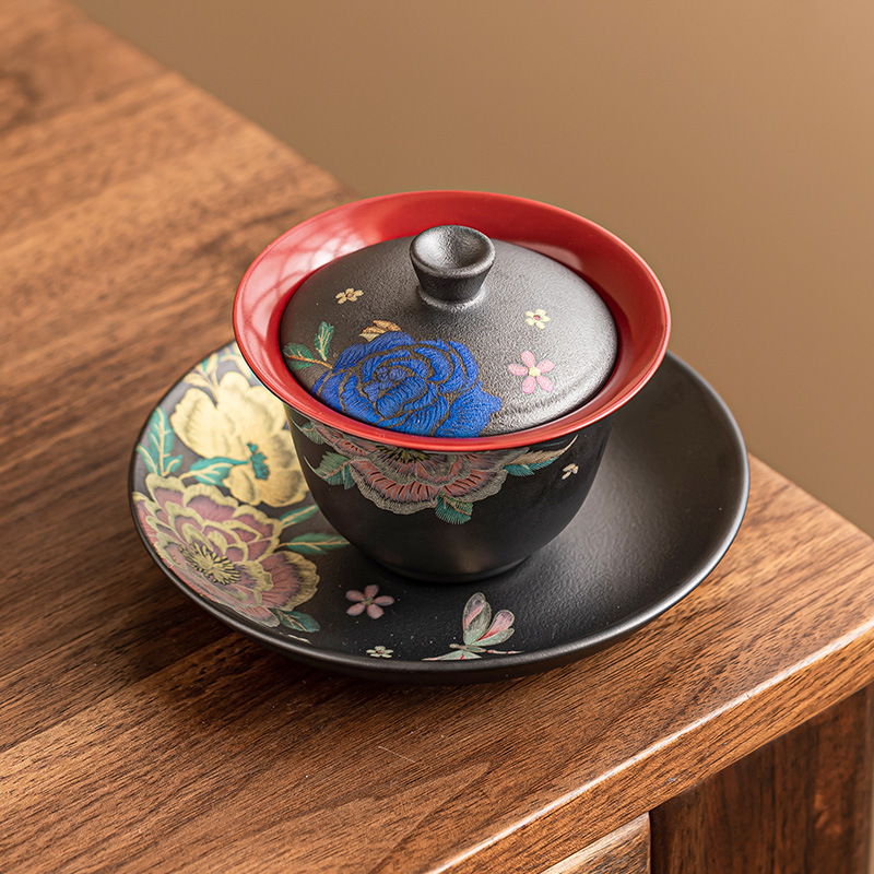 Kesi hoa nướng cao cấp bát trà cốc pha trà chuông Mohua lộng lẫy bát trà gia dụng có nắp ba không nóng tay