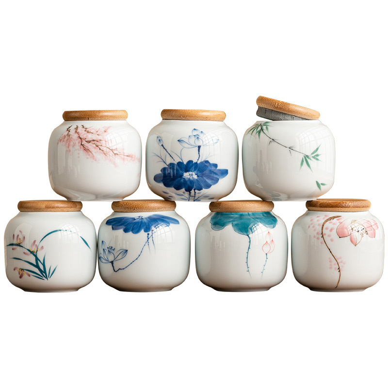 Hoa bình trà ba nhân dân tệ nhỏ bình rỗng bình trà gốm sứ nhỏ kiểu Trung Quốc bình kín bình đựng trà cầm tay