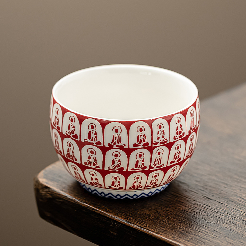 Ngàn Phật sứ trắng cốc La Hán màu uống trà cốc nhỏ phong cách Đôn Hoàng loạt cốc trà gốm sứ sáng tạo trong nhà và ngoài trời