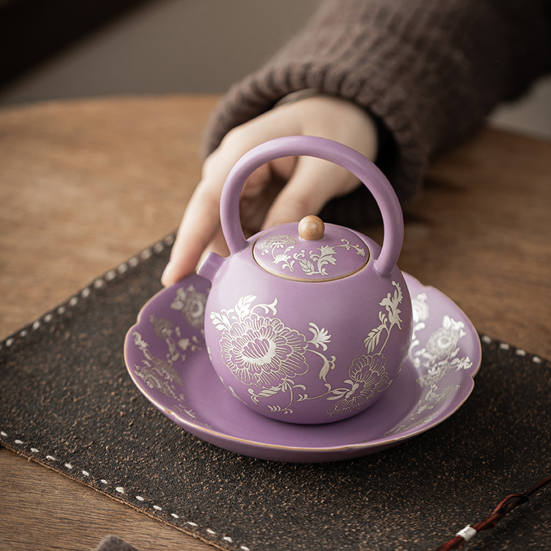 Ziru mạ bạc hoa mẫu đơn quấn cành sen đệm ấm đệm bàn trà gia dụng khay bàn trà khô mở tấm có thể chứa nước khay trà