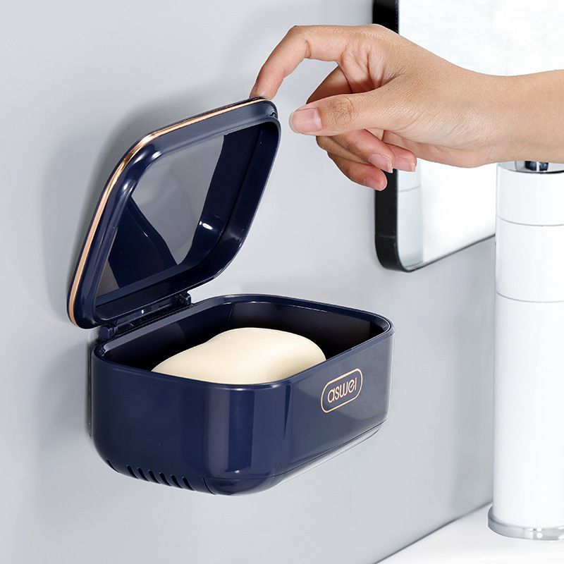 Hộp đựng xà phòng đựng xà phòng Kiểu treo tường thoát nước không đục lỗ Giá để đồ gia dụng có nắp dùng cho phòng tắm du lịch ký túc xá