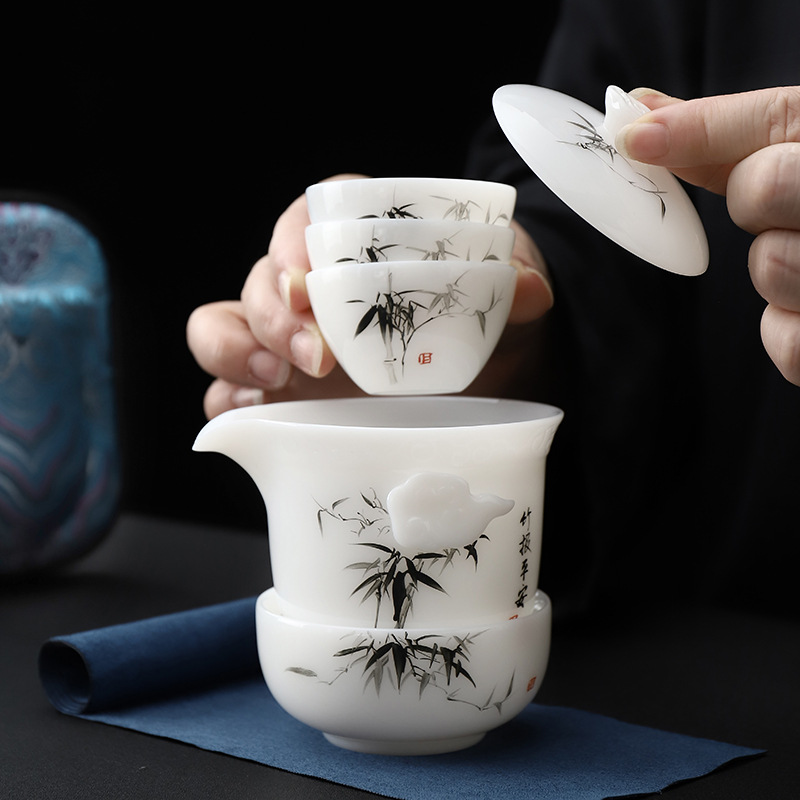 Dehua Sứ Trắng Béo Cừu Ngọc [Guo Zhibao] Ngọc Băng Sứ Vẽ Tay Mực Tre Men Du Lịch Bộ Đèn Sang Trọng Cao Cấp