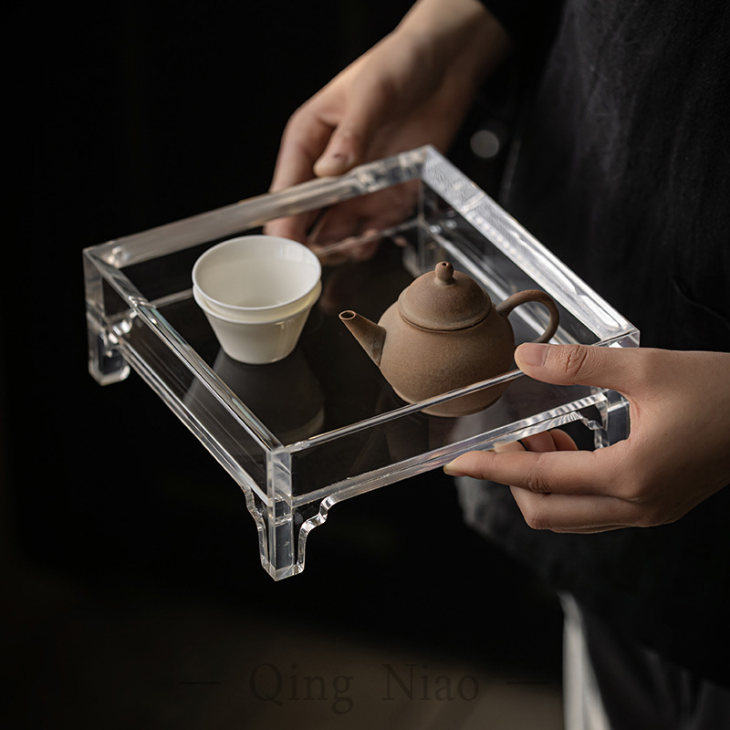 Giá hoa Acrylic cao cấp, khay vuông, bàn trà, bàn trà, giá trà đạo, phụ kiện Bộ trà Kung Fu