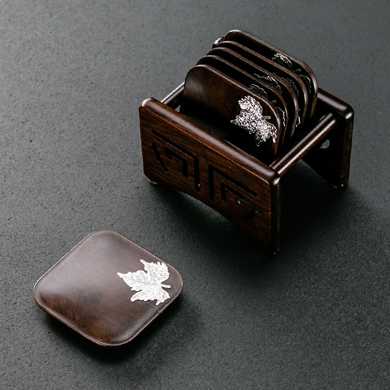 Đế lót tách trà gỗ mun Nhật Bản đế lót trà gỗ cẩm lai đế đựng cốc đựng trà đạo Kung Fu bằng gỗ rắn kết hợp bán buôn
