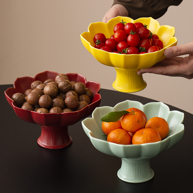 Khay giải khát kiểu Trung Quốc mới khay đựng trái cây cánh hoa cao gia dụng gốm sứ khay đựng đồ ăn vặt sáng tạo khay đựng hạt dưa khay đựng bánh ngọt