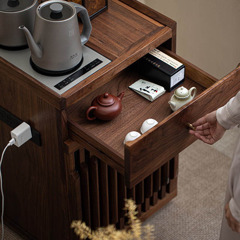 Tủ đựng trà di động quả óc chó đen Bắc Mỹ, bàn trà văn phòng gia dụng, bàn trà, tủ đun nước, tủ đựng trà vuông, tủ đựng đồ