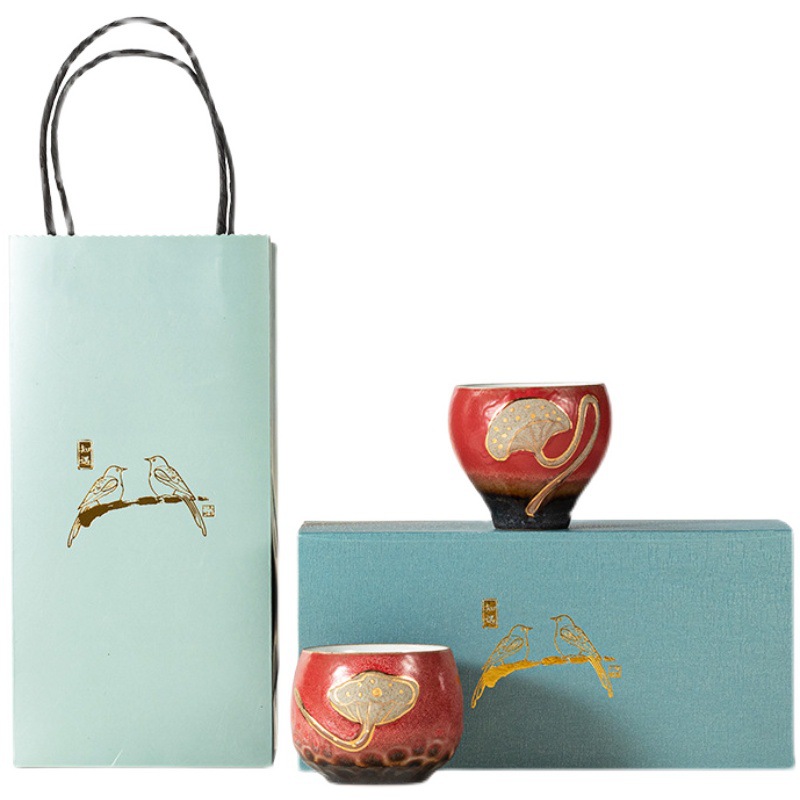 Biết cốc cặp đôi hoa sen | cốc trà Kung Fu gốm sứ cốc chủ nhân gốm thô bộ trà quà cưới cưới