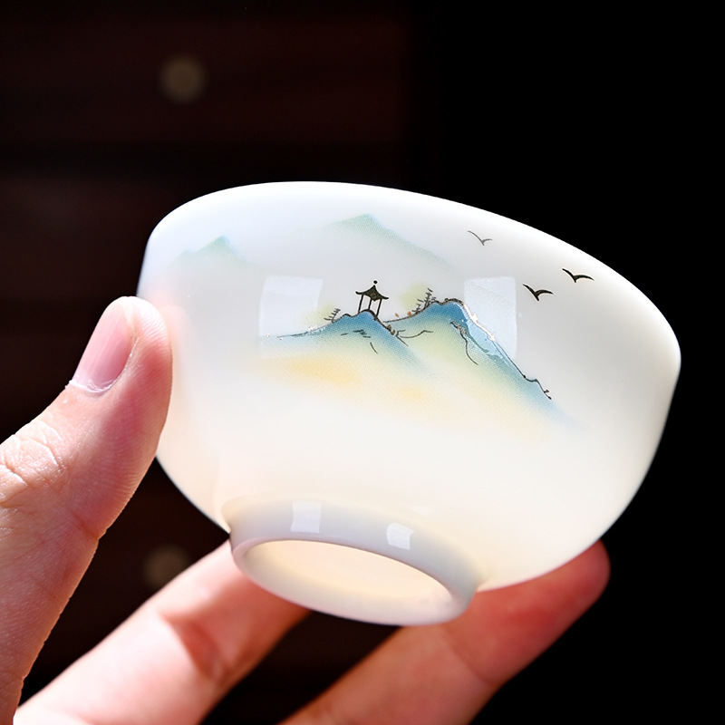 Bộ ấm chén trà Kung Fu sứ trắng, chén hình nón sứ giả ngọc, dùng trong nhà, chén nhỏ dùng để ngâm trà.