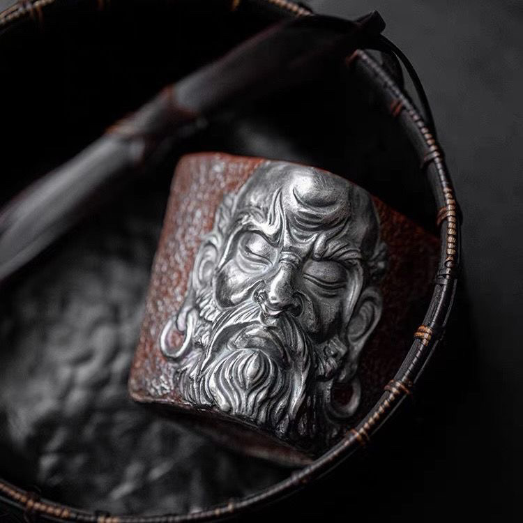 Tách trà men gốm tím vẽ tranh bạc, tách trà hình vuông khoáng sản thô, tách trà thủ công nổi, bát trà Kung Fu cổ điển mạ vàng bạc