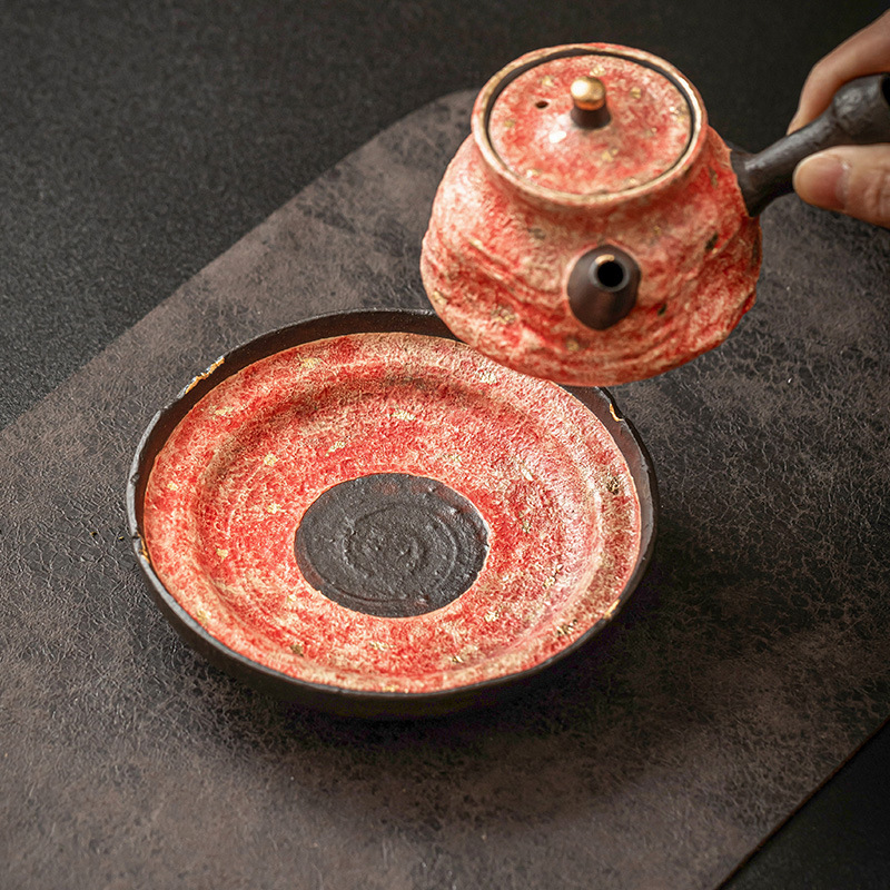 Ấm gốm sơn mỏ đá, khay đựng trà vàng chảy vàng, khay đựng trà cổ điển Trung Quốc cao cấp, khay đựng ấm trà gia dụng, khay đựng bọt khô
