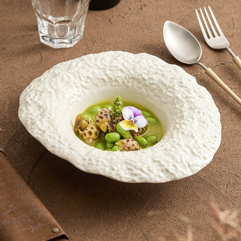 Lò quay gốm mũ rơm bát súp bát mì ống cao cấp hộ gia đình bát sáng tạo khách sạn bộ đồ ăn họa tiết đá bát hình mũ