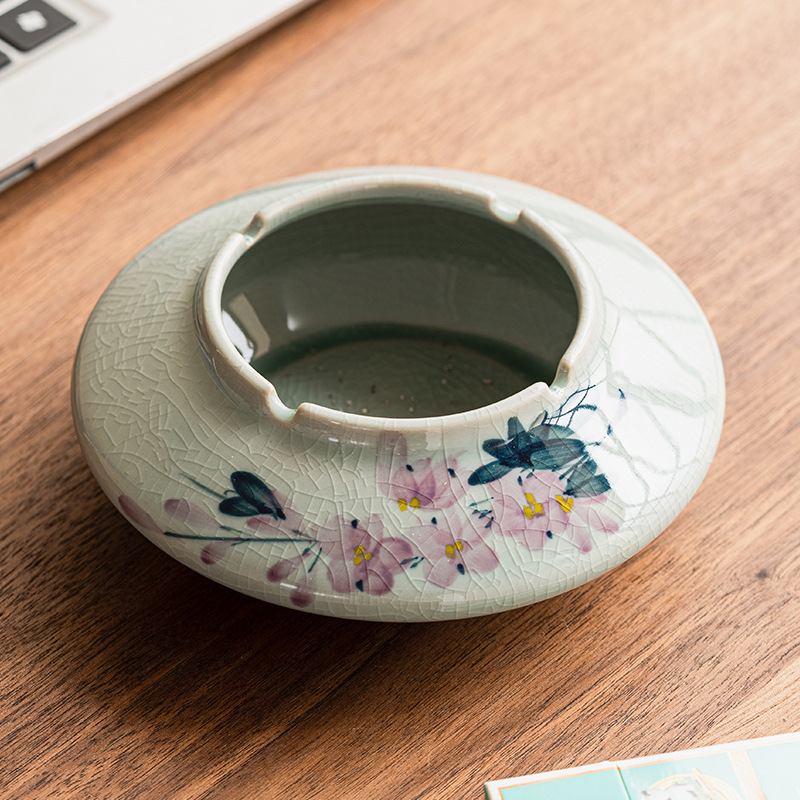 Gạt tàn đá hoa tròn phẳng trang trí sáng tạo cao cấp Gạt tàn gốm sứ sang trọng nhẹ văn phòng gia dụng