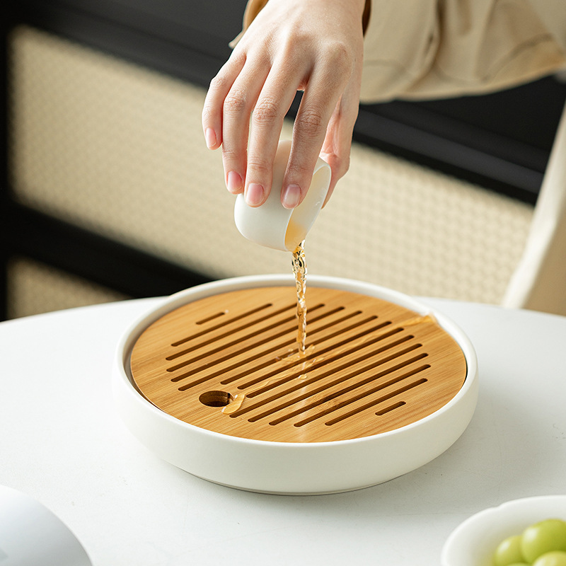 Bàn pha khô mặt trời và mặt trăng khay trà hình tròn bằng gỗ dụng cụ pha trà Kung Fu đơn giản gia dụng