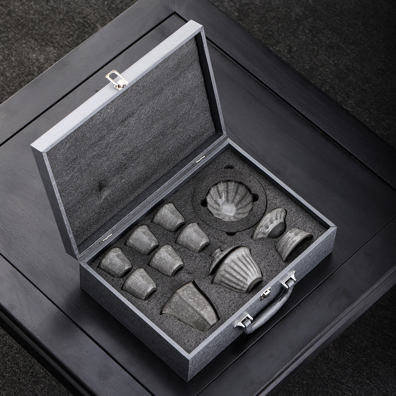 Bộ ấm trà Kung Fu băng đen gia dụng cao cấp văn phòng nắp ấm trà mở miếng có thể nâng cao hộp quà lưu niệm bán buôn