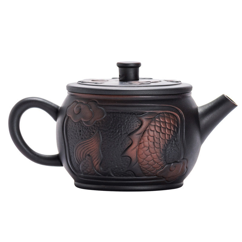 Nguyên khoáng tử cát tường cổ điển thủ công rồng phượng phù điêu Bình Phong Bình Xishi bình đơn dung tích lớn dụng cụ pha trà Kung Fu ấm pha trà