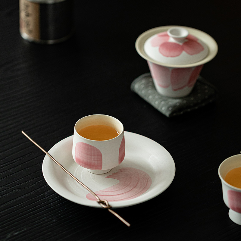 Cốc trà bột pha nước trắng kiểu Nhật cốc trà gốm sứ gia dụng Kung Fu chân cao cốc chủ nhân lớn cốc đơn cốc trà