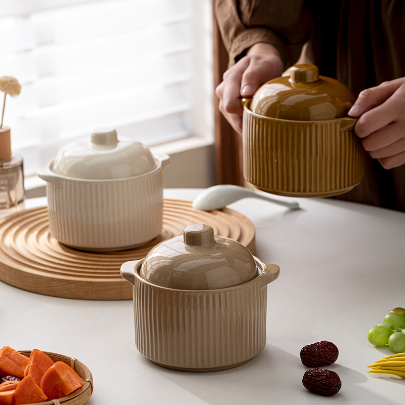 Nồi canh gia dụng một người, nồi hầm nhỏ, nồi hầm gốm sứ, bát trứng hấp có nắp, bát đặc biệt cho súp trứng hấp