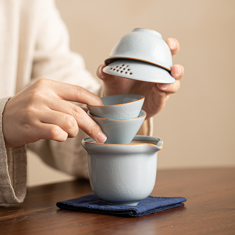 Bộ trà du lịch Ruyao, cốc khách nhanh, một ấm hai cốc, Bộ trà pha trà lưu trữ ngoài trời nhỏ, Bộ trà Kung Fu cầm tay